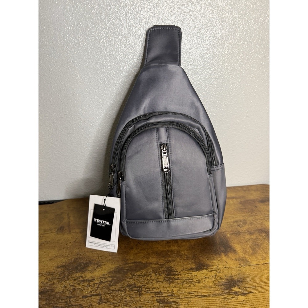 Westend Sling Crossbody Grey Bag‎ Backpack Adjustable Strap 4 Pockets Zipper